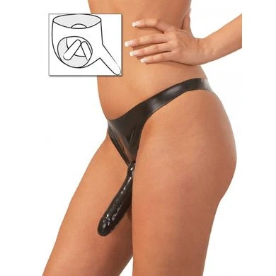 Latex-Slip Mit 3fach-Dildo, Schwarz 1 Latex-Slip Mit 3fach-Dildo, Schwarz