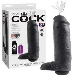 King Cock - 11 Inch Squirting Cock With Balls Black + Harness