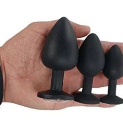 Deluxe Buttplug Silikon Schwarz Mit Weißem Kristall (3er Set)
