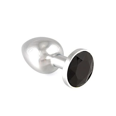 Edelstahl-Buttplug Mit Schwarzem Kristall (75g) 1 Edelstahl-Buttplug Mit Schwarzem Kristall (75g)