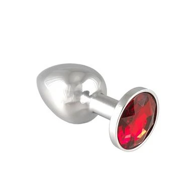 Edelstahl-Buttplug Mit Rotem Kristall (75g) 1 Edelstahl-Buttplug Mit Rotem Kristall (75g)