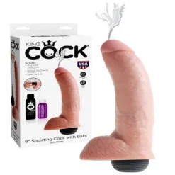 King Cock - 9 Inch Squirting Cock With Balls Flesh + Harness